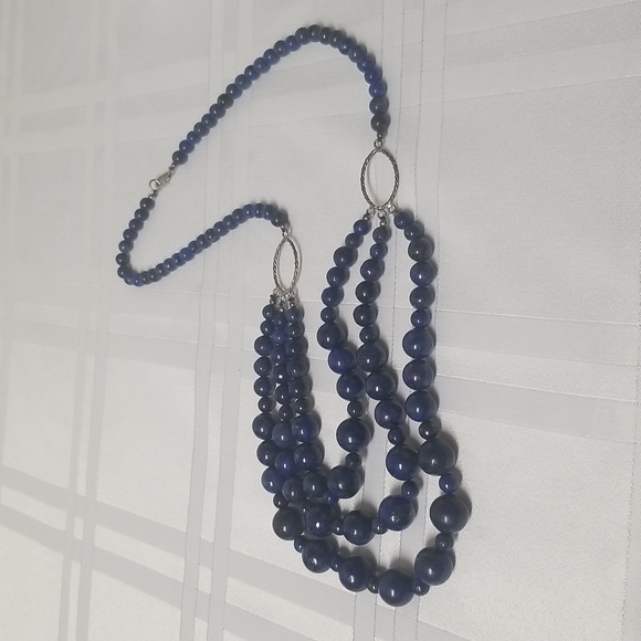 LAPIS LAZULI, 22" 3-strand 925 SS, NWOT, Perfect Cond. Bead Necklace  J#37 - Picture 5 of 6